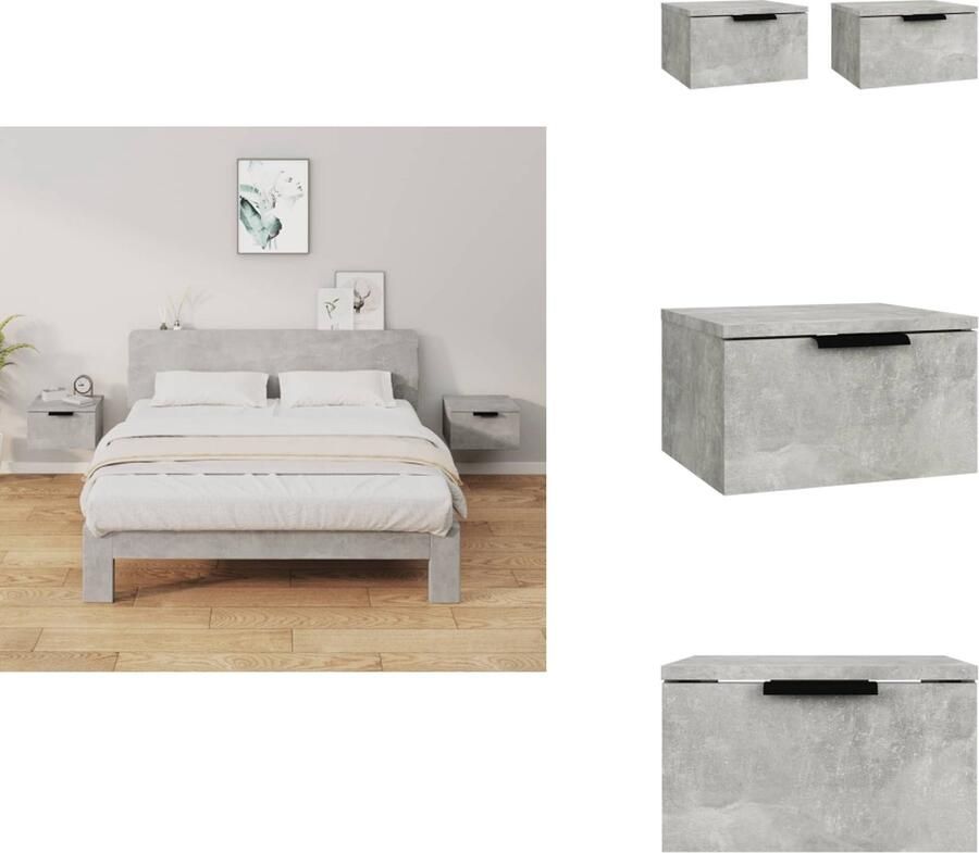 VidaXL Wandnachtkastje Wandnachtkastjes Wandgemonteerd Nachtkastje Wandgemonteerd Bedkastje Nachtkastjes 2 st wandgemonteerd 34x30x20 cm betongrijs