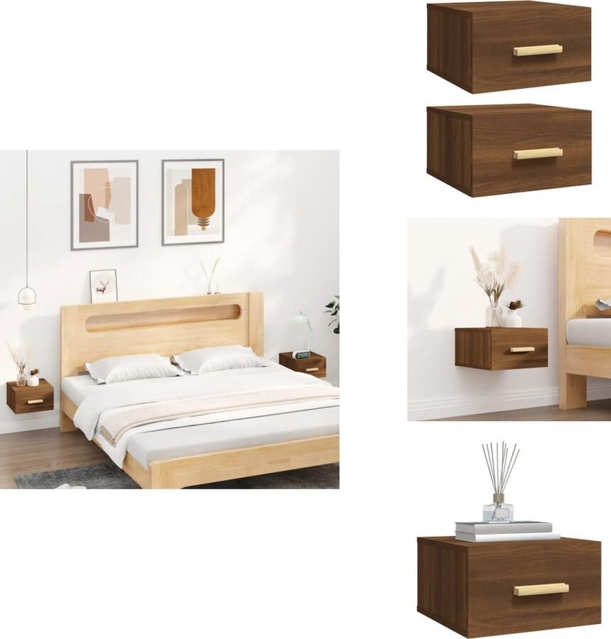 VidaXL Wandnachtkastje Wandnachtkastjes Wandgemonteerd Nachtkastje Wandgemonteerd Bedkastje Nachtkastjes 2 st wandgemonteerd 35x35x20 cm bruineikenkleurig