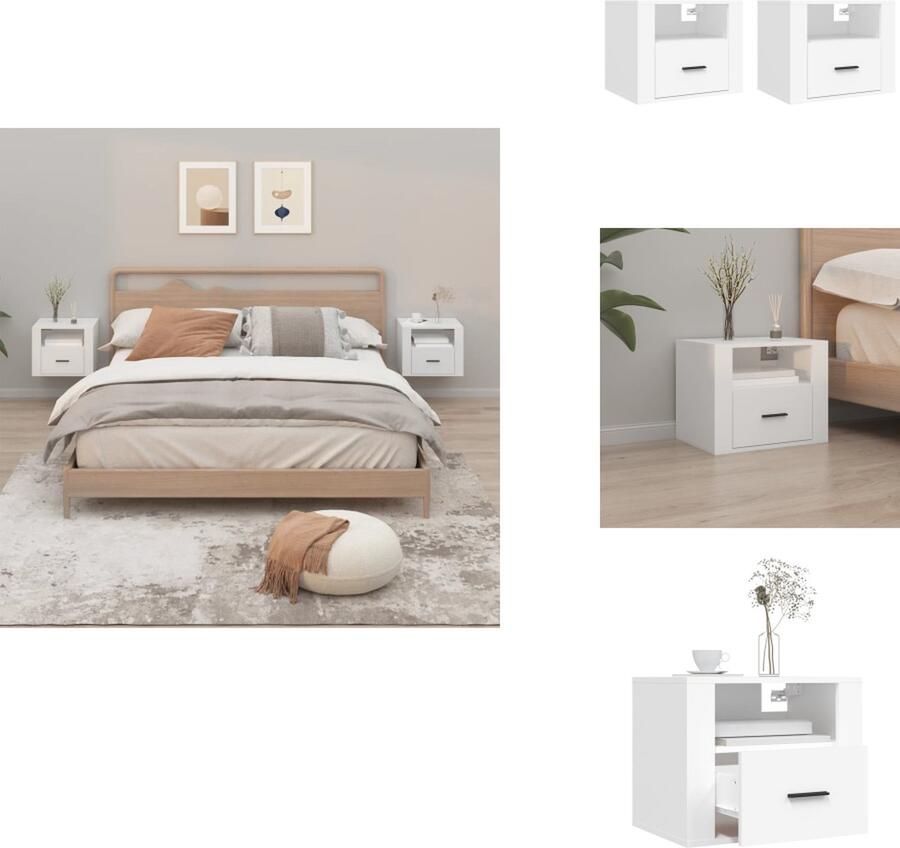 VidaXL Wandnachtkastje Wandnachtkastjes Wandgemonteerd Nachtkastje Wandgemonteerd Bedkastje Nachtkastjes 2 st wandgemonteerd 50x36x40 cm wit