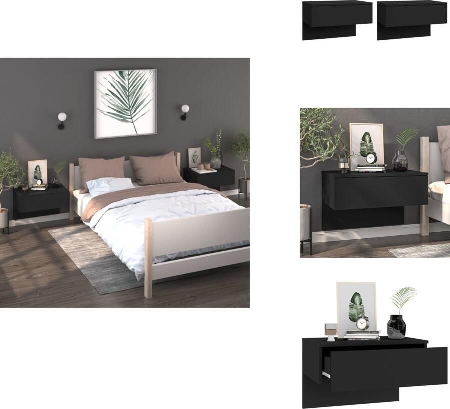 VidaXL Wandnachtkastje Wandnachtkastjes Wandgemonteerd Nachtkastje Wandgemonteerd Bedkastje Nachtkastjes 2 st wandgemonteerd zwart - Foto 2