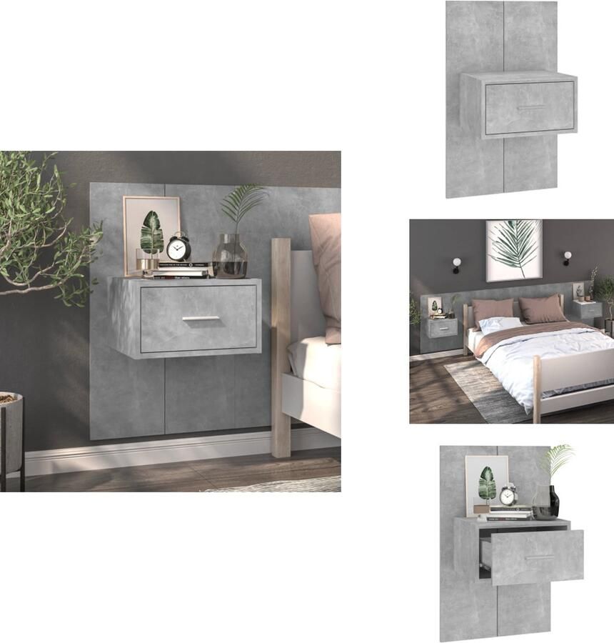 VidaXL Wandnachtkastje Betongrijs 48.5 x 32.5 x 80 cm Wandmontage Multifunctioneel Opberglade Eenvoudig te reinigen Montage vereist Kast