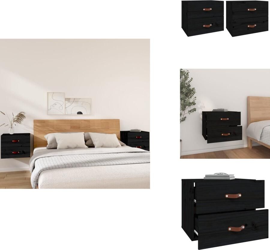 VidaXL Wandnachtkastje Wandnachtkastjes Wandgemonteerd Nachtkastje Wandgemonteerd Bedkastje Nachtkastjes 2 st wandgemonteerd 50x36x40 cm zwart - Foto 2