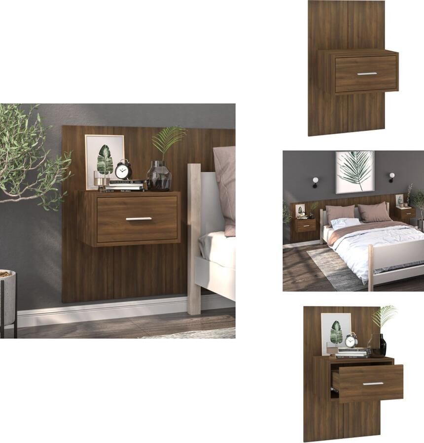 VidaXL Wandnachtkastje Wandnachtkastjes Wandgemonteerd Nachtkastje Wandgemonteerd Bedkastje Nachtkastje wandgemonteerd bruineikenkleurig - Foto 3