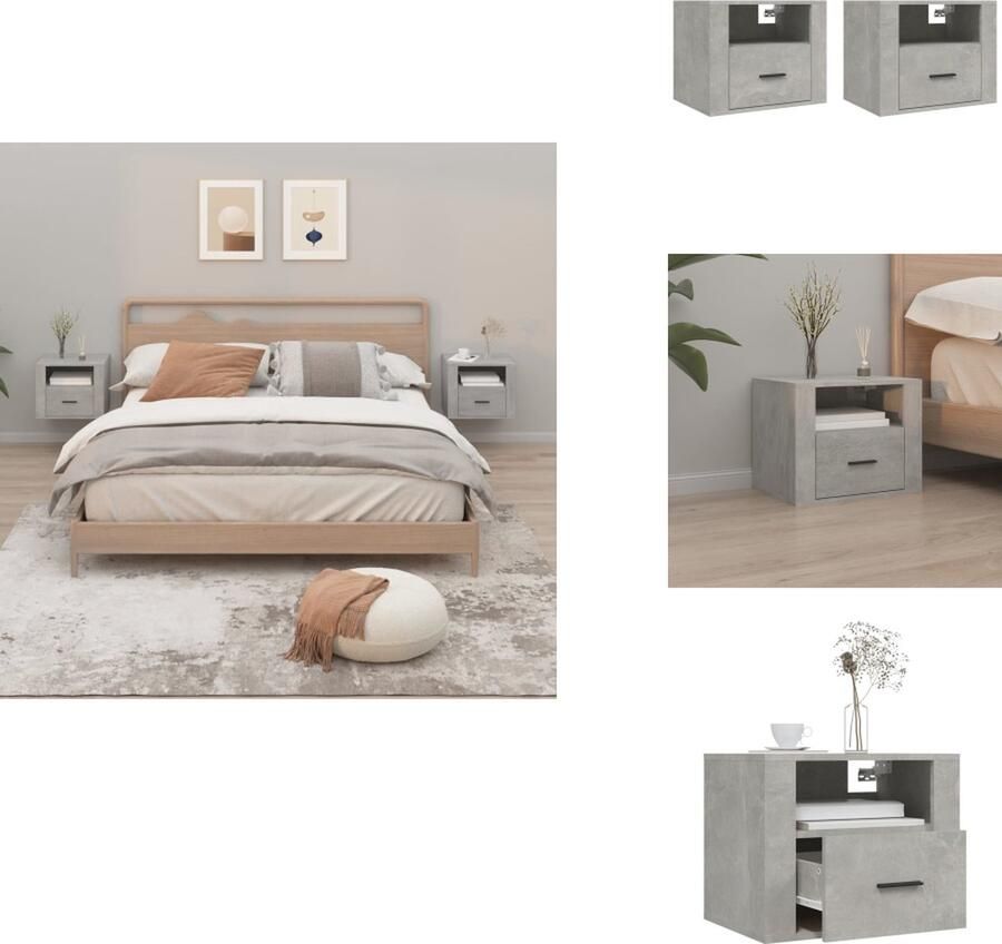 VidaXL Wandnachtkastje Wandnachtkastjes Wandgemonteerd Nachtkastje Wandgemonteerd Bedkastje Nachtkastjes 2 st wandgemonteerd 50x36x40 cm betongrijs