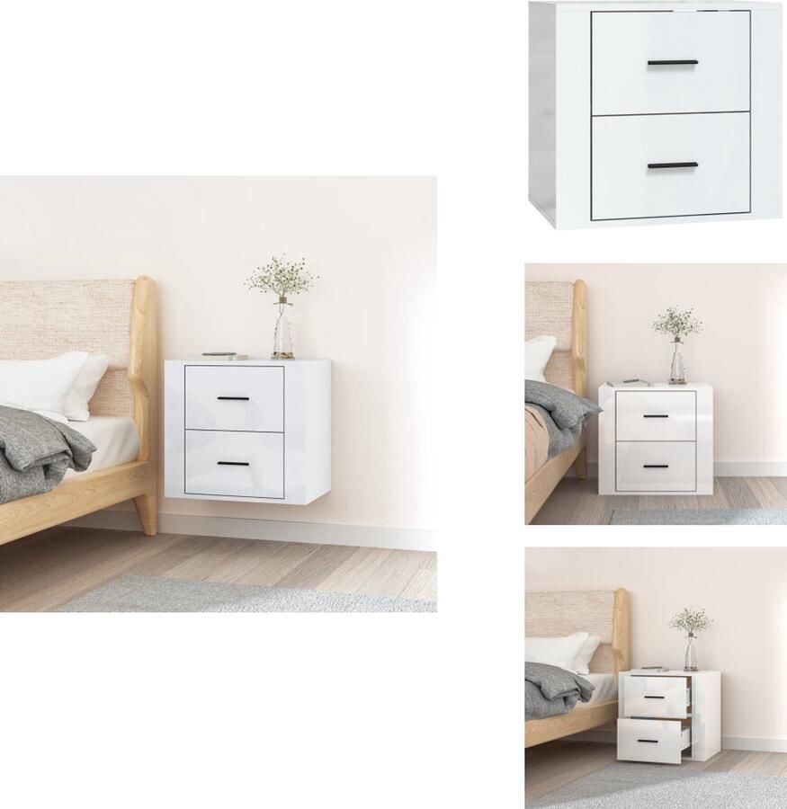 VidaXL Wandnachtkastje Wandnachtkastjes Wandgemonteerd Nachtkastje Wandgemonteerd Bedkastje Nachtkastje wandgemonteerd 50x36x47 cm hoogglans wit