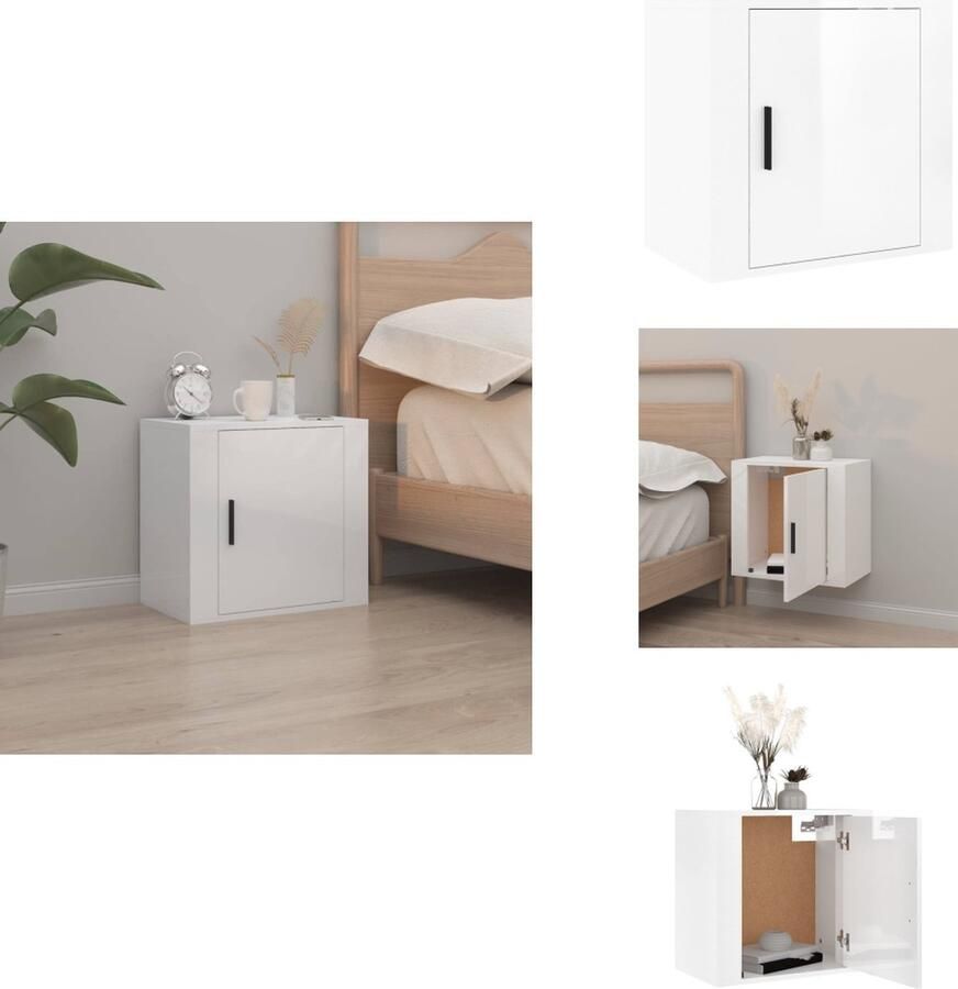 VidaXL Wandnachtkastje Wandnachtkastjes Wandgemonteerd Nachtkastje Wandgemonteerd Bedkastje Nachtkastje wandgemonteerd 50x30x47 cm hoogglans wit