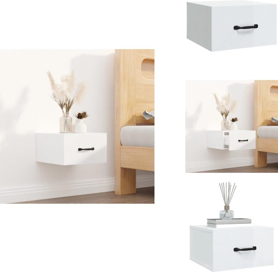 VidaXL Wandnachtkastje Wandnachtkastjes Wandgemonteerd Nachtkastje Wandgemonteerd Bedkastje Nachtkastje wandgemonteerd 35x35x20 cm hoogglans wit