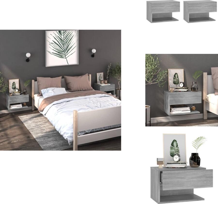 VidaXL Wandnachtkastje Wandnachtkastjes Wandgemonteerd Nachtkastje Wandgemonteerd Bedkastje Nachtkastjes 2 st wandgemonteerd grijs sonoma eikenkleurig