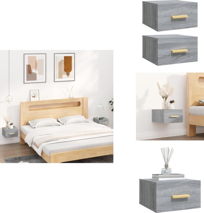 VidaXL Wandnachtkastje Wandnachtkastjes Wandgemonteerd Nachtkastje Wandgemonteerd Bedkastje Nachtkastjes 2 st wandgemonteerd 35x35x20 cm grijs sonoma eiken