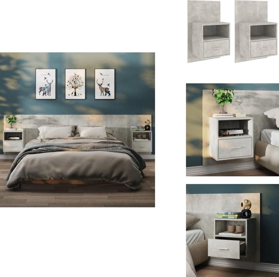 VidaXL Wandnachtkastje Wandnachtkastjes Wandgemonteerd Nachtkastje Wandgemonteerd Bedkastje Nachtkastjes 2 st wandgemonteerd betongrijs