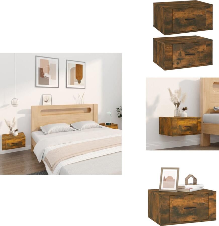 VidaXL Wandnachtkastje Wandnachtkastjes Wandgemonteerd Nachtkastje Wandgemonteerd Bedkastje Nachtkastjes 2 st wandgemonteerd 50x36x25 cm gerookt eikenkleur