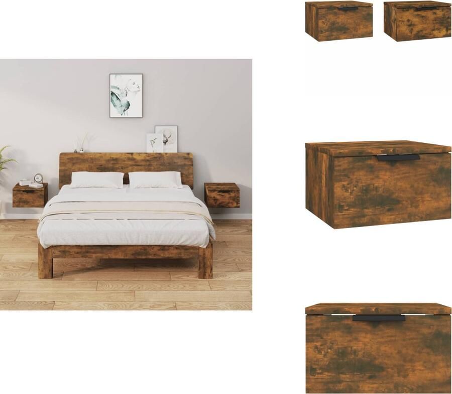 VidaXL Wandnachtkastje Wandnachtkastjes Wandgemonteerd Nachtkastje Wandgemonteerd Bedkastje Nachtkastjes 2 st wandgemonteerd 34x30x20 cm gerookt eikenkleur