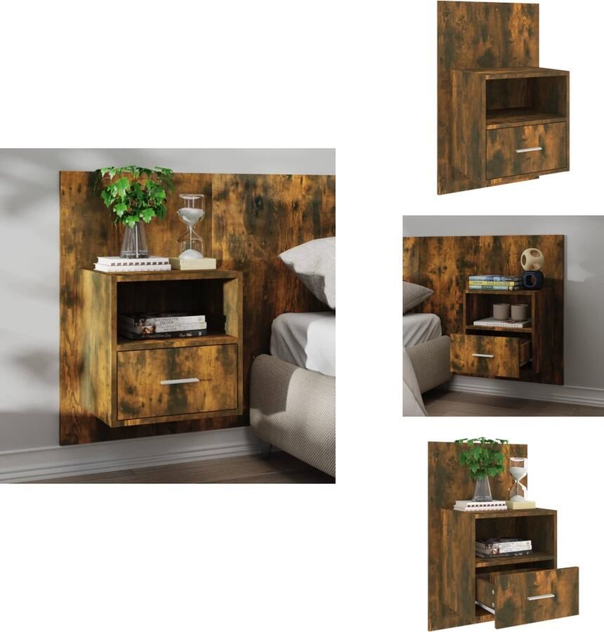 VidaXL Wandnachtkastje Wandnachtkastjes Wandgemonteerd Nachtkastje Wandgemonteerd Bedkastje Nachtkastje wandgemonteerd gerookt eikenkleurig - Foto 4