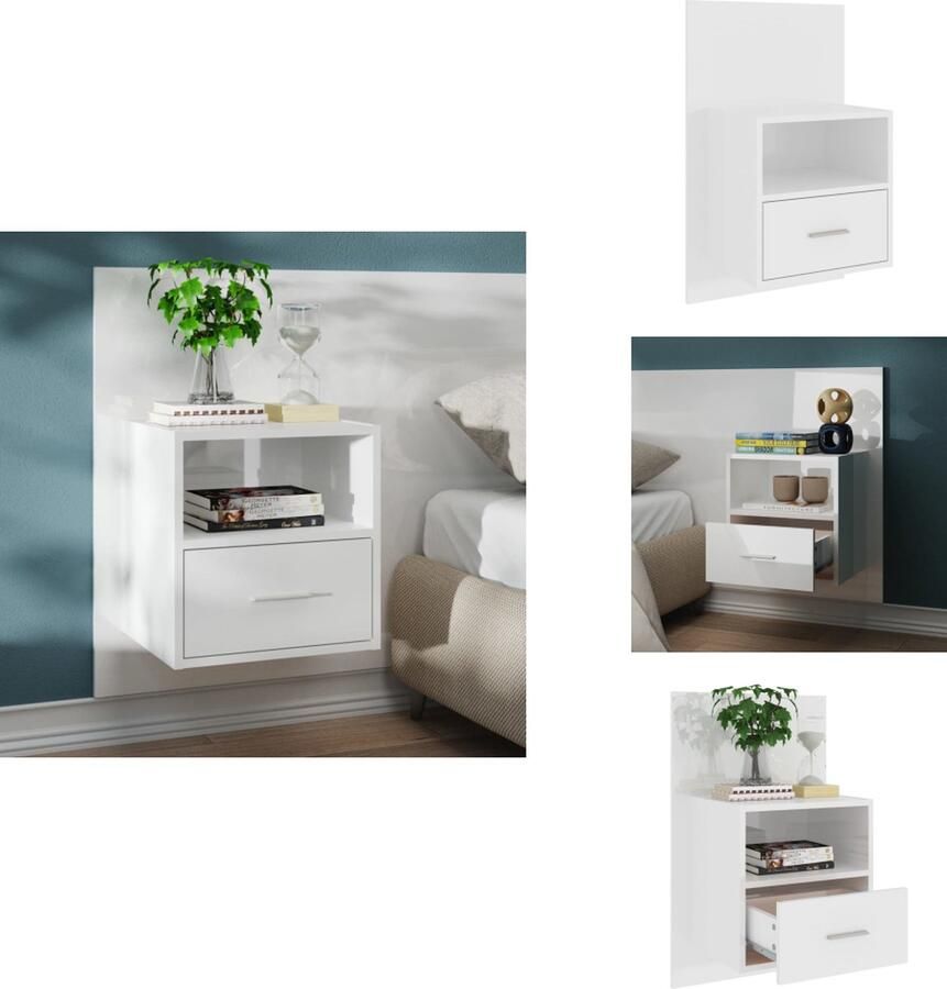 VidaXL Wandnachtkastje Wandnachtkastjes Wandgemonteerd Nachtkastje Wandgemonteerd Bedkastje Nachtkastje wandgemonteerd hoogglans wit