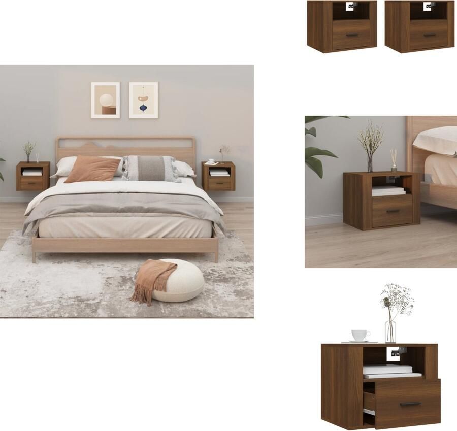 VidaXL Wandnachtkastje Wandnachtkastjes Wandgemonteerd Nachtkastje Wandgemonteerd Bedkastje Nachtkastjes 2 st wandgemonteerd 50x36x40 cm bruineikenkleurig