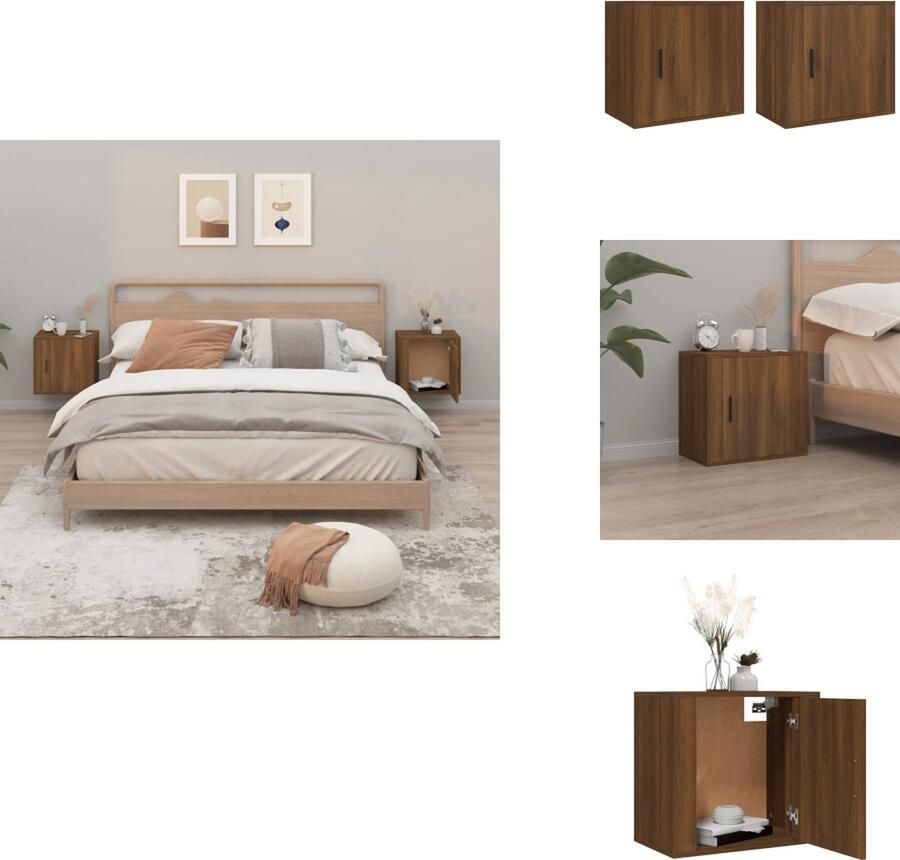 VidaXL Wandnachtkastje Wandnachtkastjes Wandgemonteerd Nachtkastje Wandgemonteerd Bedkastje Nachtkastjes 2 st wandgemonteerd 50x30x47 cm bruineikenkleurig