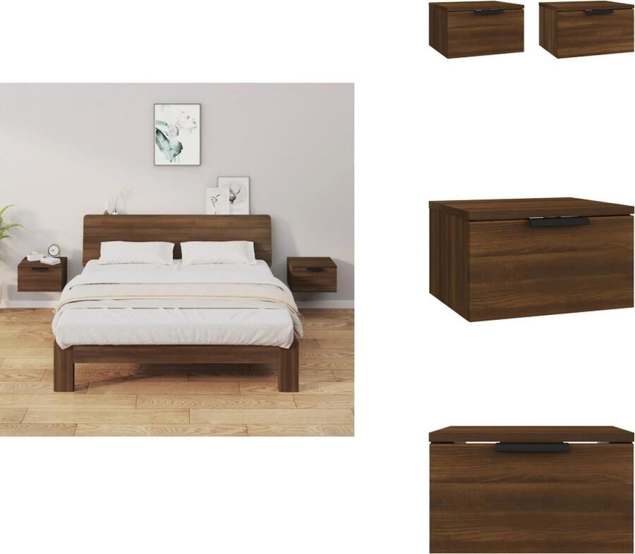 VidaXL Wandnachtkastje Wandnachtkastjes Wandgemonteerd Nachtkastje Wandgemonteerd Bedkastje Nachtkastjes 2 st wandgemonteerd 34x30x20 cm bruineikenkleurig