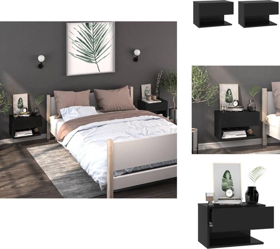 VidaXL Wandnachtkastje Wandnachtkastjes Wandgemonteerd Nachtkastje Wandgemonteerd Bedkastje Nachtkastjes 2 st wandgemonteerd zwart - Foto 3