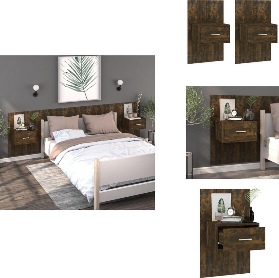 VidaXL Wandnachtkastje Wandnachtkastjes Wandgemonteerd Nachtkastje Wandgemonteerd Bedkastje Nachtkastjes 2 st wandgemonteerd gerookt eikenkleurig