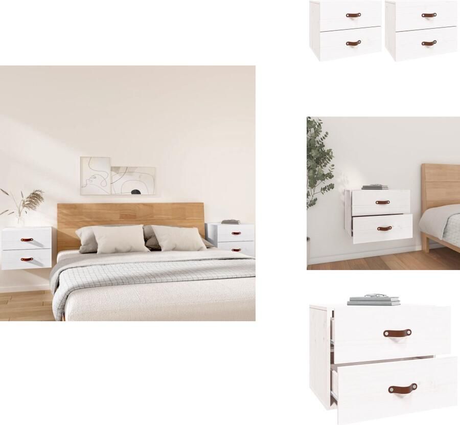 VidaXL Wandnachtkastje Wandnachtkastjes Wandgemonteerd Nachtkastje Wandgemonteerd Bedkastje Nachtkastjes 2 st wandgemonteerd 50x36x40 cm wit - Foto 2