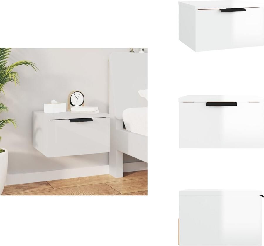 VidaXL Wandnachtkastje Wandnachtkastjes Wandgemonteerd Nachtkastje Wandgemonteerd Bedkastje Nachtkastje wandgemonteerd 34x30x20 cm hoogglans wit