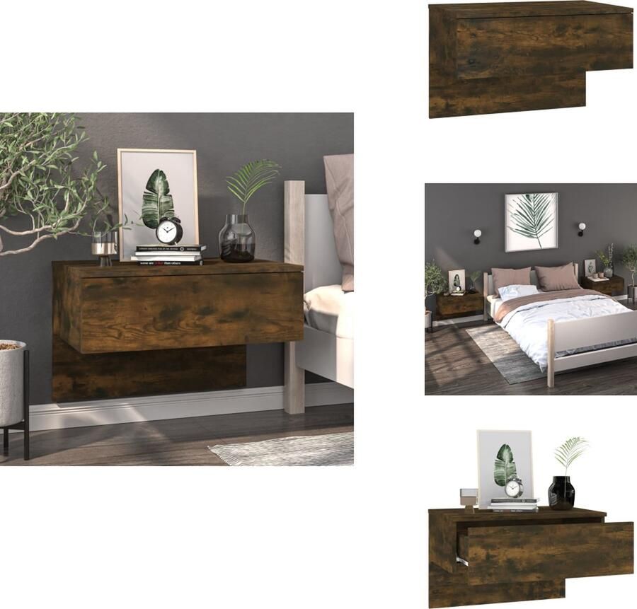 VidaXL Wandnachtkastje Wandnachtkastjes Wandgemonteerd Nachtkastje Wandgemonteerd Bedkastje Nachtkastje wandgemonteerd gerookt eikenkleurig - Foto 2