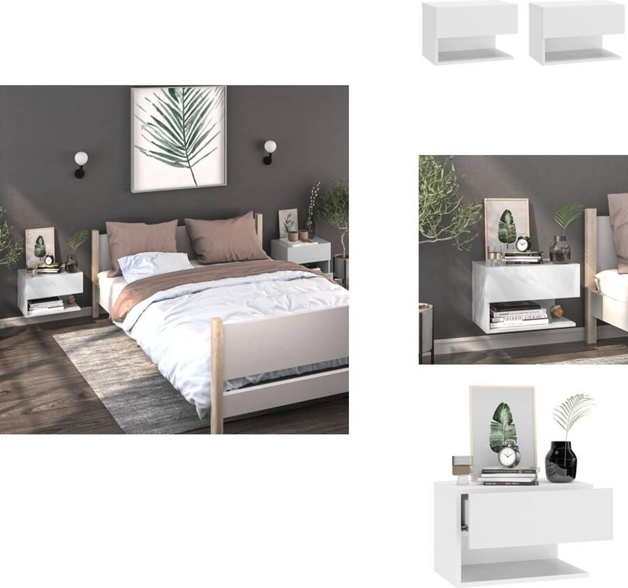 VidaXL Wandnachtkastje Wandnachtkastjes Wandgemonteerd Nachtkastje Wandgemonteerd Bedkastje Nachtkastjes 2 st wandgemonteerd hoogglans wit