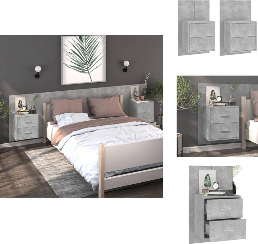 VidaXL Wandnachtkastje Wandnachtkastjes Wandgemonteerd Nachtkastje Wandgemonteerd Bedkastje Nachtkastjes 2 st wandgemonteerd betongrijs