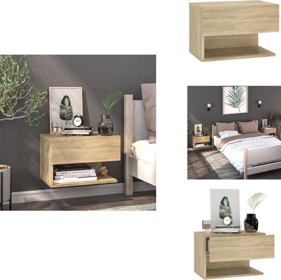 VidaXL Wandnachtkastje Sonoma Eiken 48.5 x 32.5 x 80 cm Wandmontage Multifunctioneel Opberglade Eenvoudig schoon te maken Montage vereist Kast