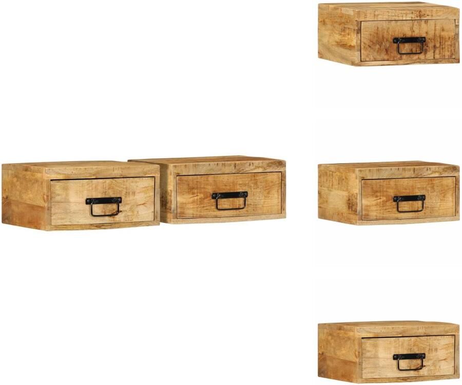 VidaXL Wandnachtkastje Wandnachtkastjes Wandgemonteerd Nachtkastje Wandgemonteerd Bedkastje Nachtkastjes 2 st wandgemonteerd massief ruw mangohout