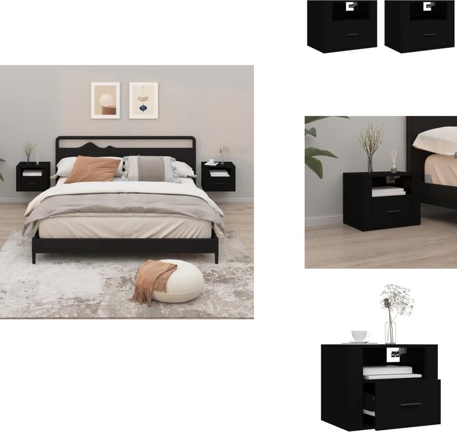 VidaXL Wandnachtkastje Wandnachtkastjes Wandgemonteerd Nachtkastje Wandgemonteerd Bedkastje Nachtkastjes 2 st wandgemonteerd 50x36x40 cm zwart