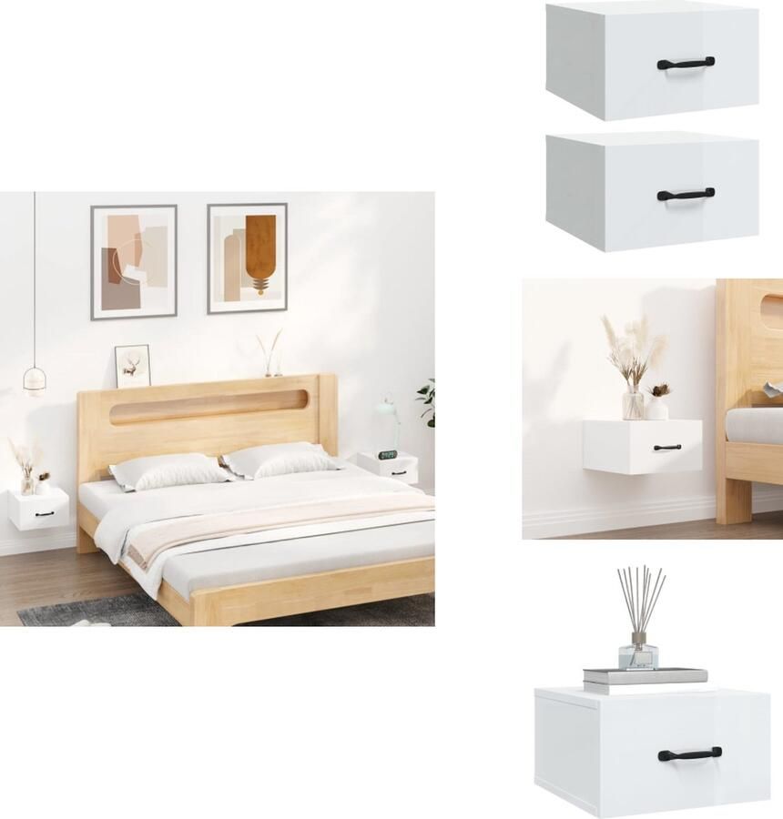 VidaXL Wandnachtkastje Wandnachtkastjes Wandgemonteerd Nachtkastje Wandgemonteerd Bedkastje Nachtkastjes 2 st wandgemonteerd 35x35x20 cm hoogglans wit