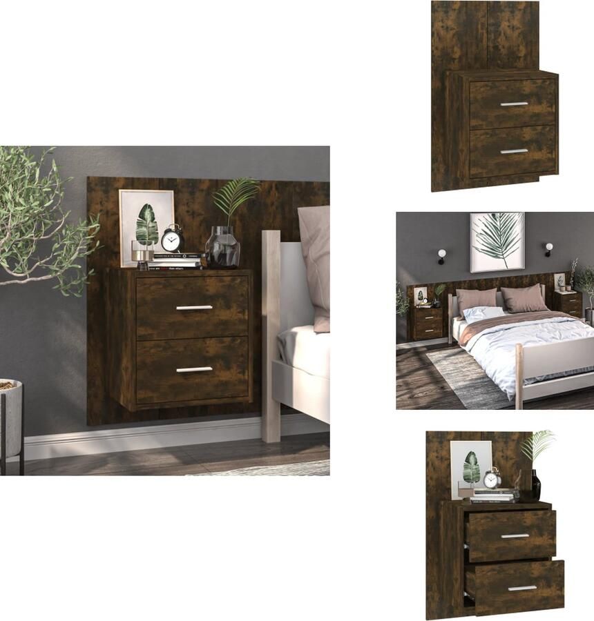 VidaXL Wandnachtkastje Wandnachtkastjes Wandgemonteerd Nachtkastje Wandgemonteerd Bedkastje Nachtkastje wandgemonteerd gerookt eikenkleurig - Foto 3