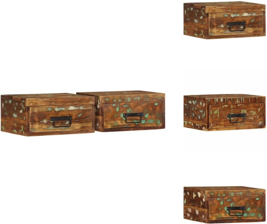 VidaXL Wandnachtkastje Wandnachtkastjes Wandgemonteerd Nachtkastje Wandgemonteerd Bedkastje Nachtkastjes 2 st wandgemonteerd massief gerecycled hout