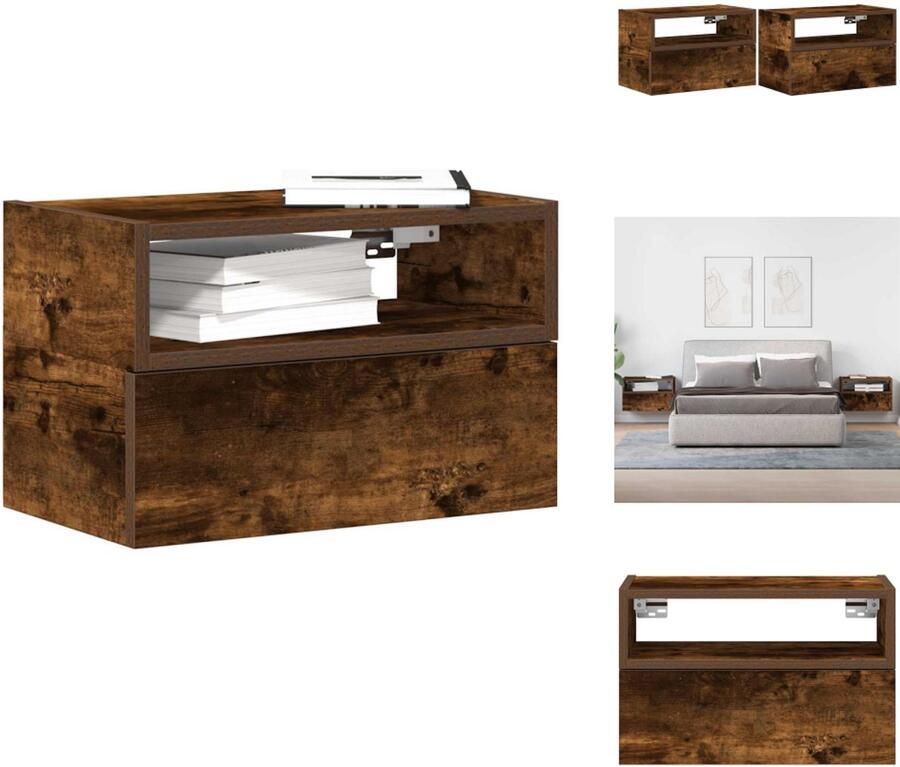 VidaXL Wandnachtkastje Wandnachtkastjes Wandgemonteerd Nachtkastje Wandgemonteerd Bedkastje Nachtkastjes 2 st wandgemonteerd 45x26x28 5 cm gerookt eiken