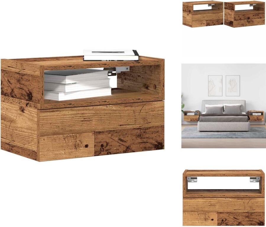 VidaXL Wandnachtkastje Wandnachtkastjes Wandgemonteerd Nachtkastje Wandgemonteerd Bedkastje Nachtkastjes 2 st wandgemonteerd 45x26x28 5 cm oud houtkleurig