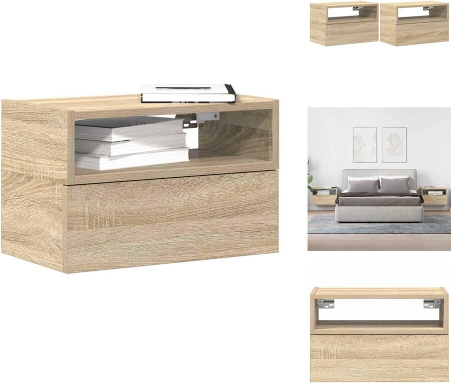 VidaXL Wandnachtkastje Wandnachtkastjes Wandgemonteerd Nachtkastje Wandgemonteerd Bedkastje Nachtkastjes 2 st wandgemonteerd 45x26x28 5cm sonoma eikenkleur