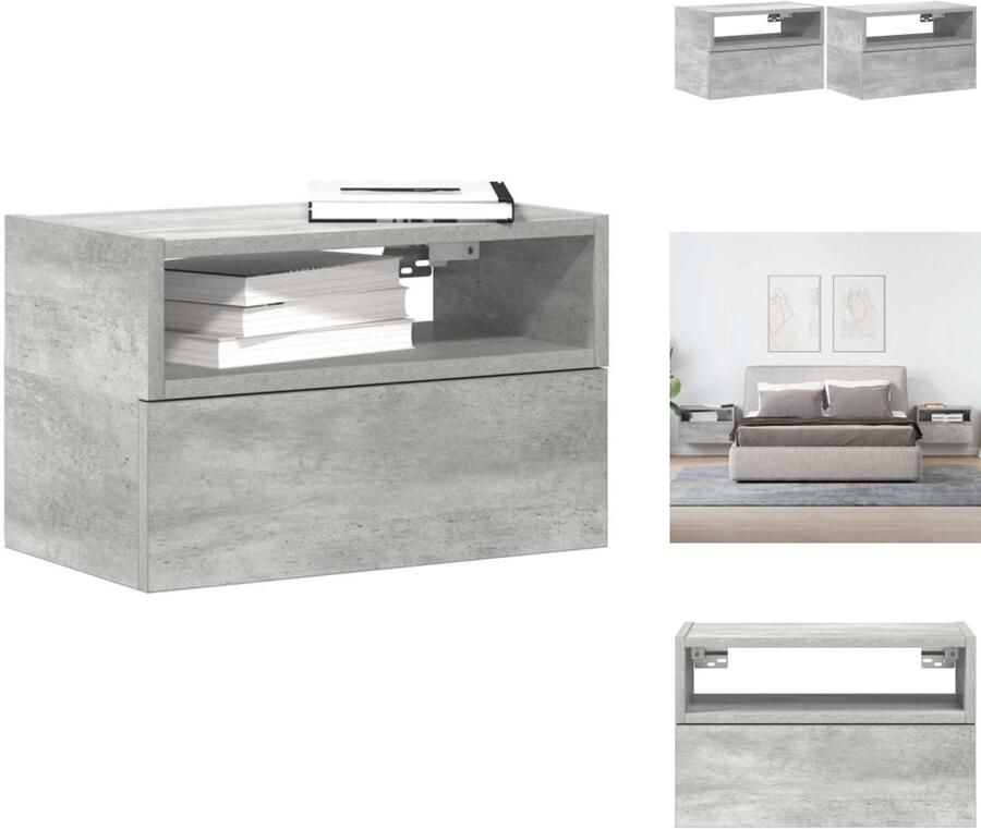 VidaXL Wandnachtkastje Wandnachtkastjes Wandgemonteerd Nachtkastje Wandgemonteerd Bedkastje Nachtkastjes 2 st wandgemonteerd 45x26x28 5 cm betongrijs