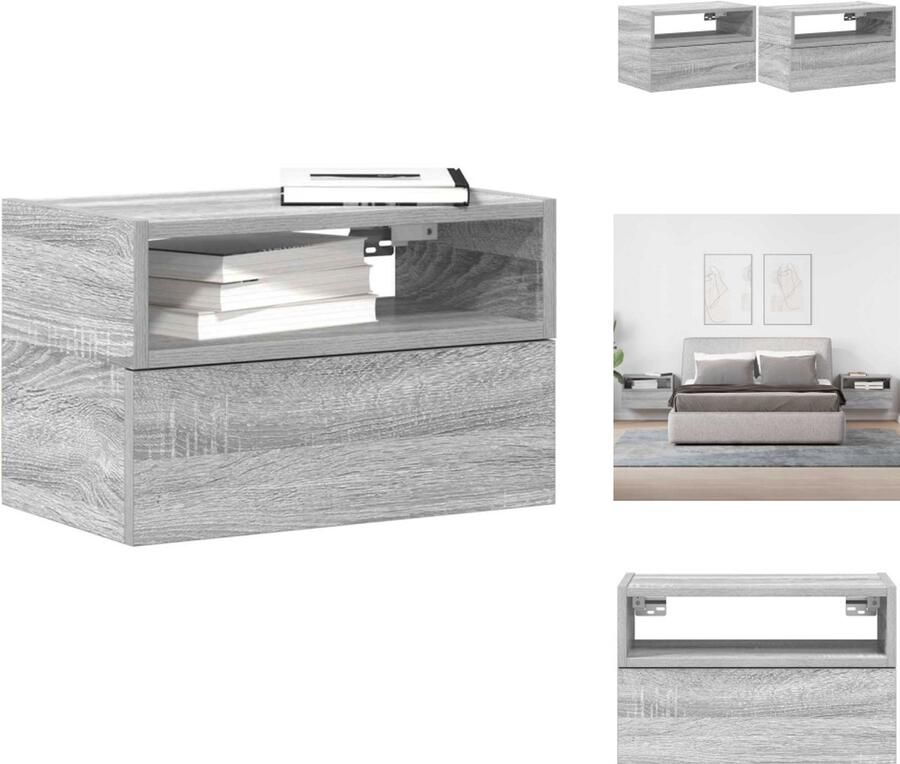 VidaXL Wandnachtkastje Wandnachtkastjes Wandgemonteerd Nachtkastje Wandgemonteerd Bedkastje Nachtkastjes 2st wandgemonteerd 45x26x28 5cm grijs sonoma eiken