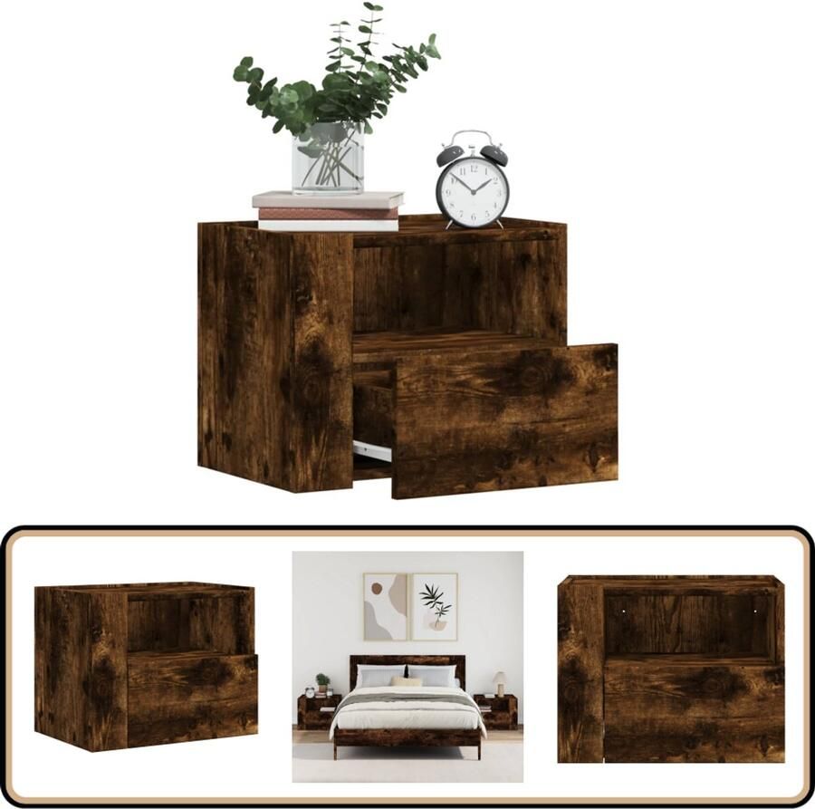 VidaXL Wandnachtkastjes 2 st Gerookt Eiken Wandkasten Nachtkastjes Houten Meubilair Bruine Kasten Bergruimte