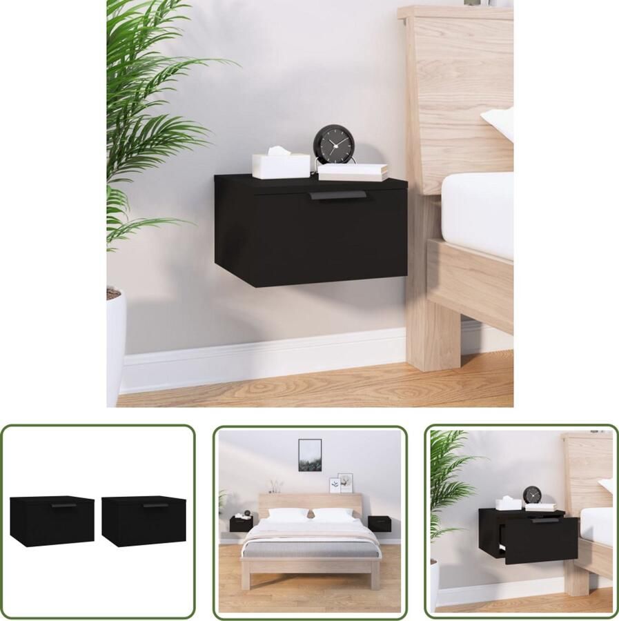 VidaXL Wandnachtkastjes 2 stuks Zwart 34x30x20 cm Wandlamp Nachtlamp Kastje Bergruimte Slaapkamer Decoratie Houten Meubels Zwarte Meubelstukken Minimalistische Kamerdecoratie Modern Wonen
