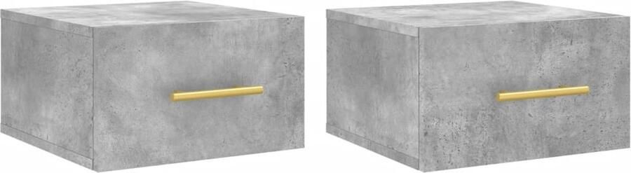VidaXL Wandnachtkastjes Betongrijs Set van 2 Wandkasten Nachtlampjes Bergruimte Badkamermeubilair Betonlook Houten Meubels Minimalistische Woondecor