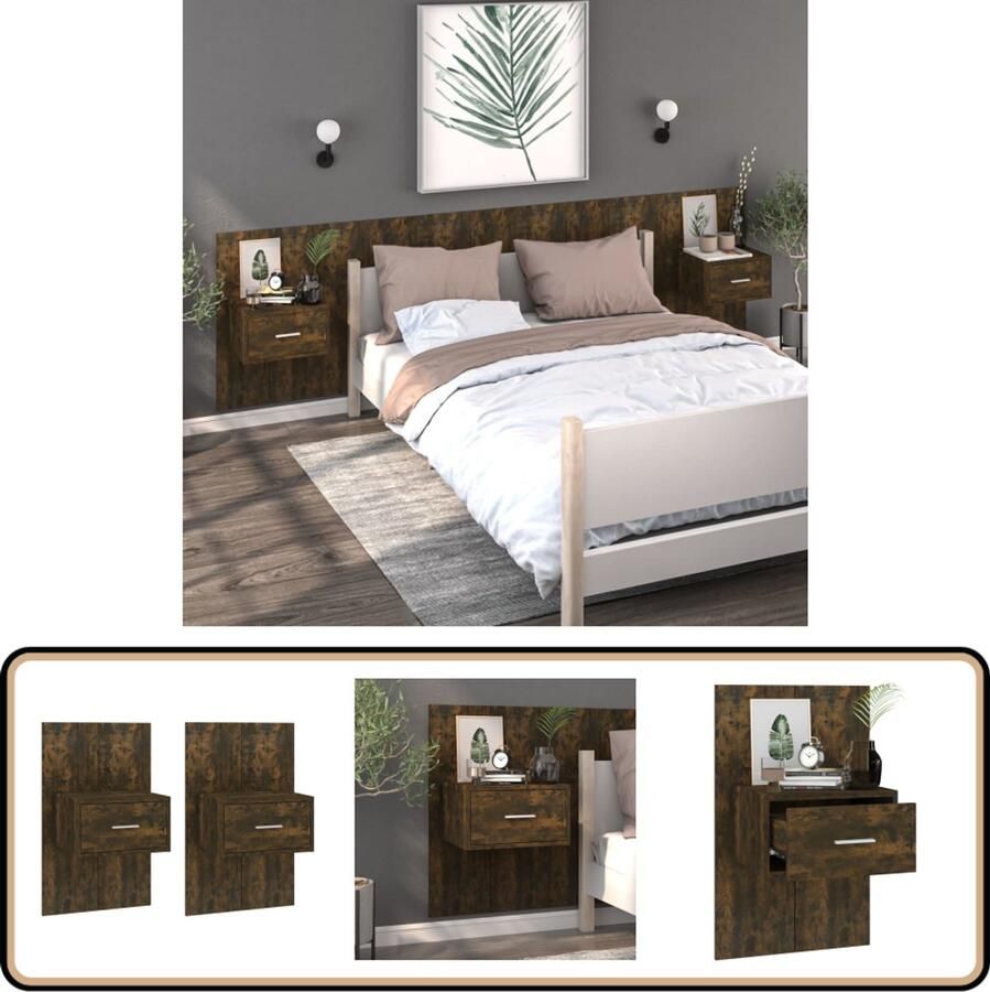 VidaXL Wandnachtkastjes gerookt eiken Set van 2 Wandlamp Nachtlamp Bergruimte Badkamermeubel Houten Meubels Tv Meubel Salontafel Decoratief Item Bruine Meubelen