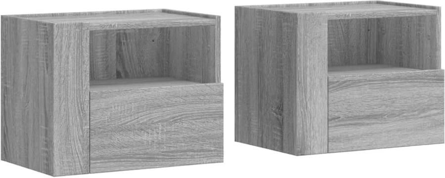 The Living Store Nachtkastjes 2 st wandgemonteerd 45x30x35 cm grijs sonoma eiken Wandgemonteerd Nachtkastje Wandgemonteerde Nachtkastjes Bijzettafel Wandkastje - Foto 3