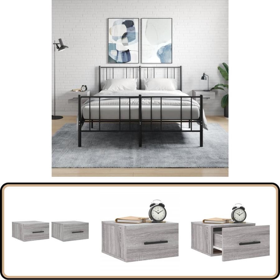 VidaXL Wandnachtkastjes Grijs Sonoma Eiken Nachtkastje Wandmontage Grijze Nachtlamp Houten Nachtkastje Slaapkamer Meubilair Opbergoplossing Minimalistische Nachtkast