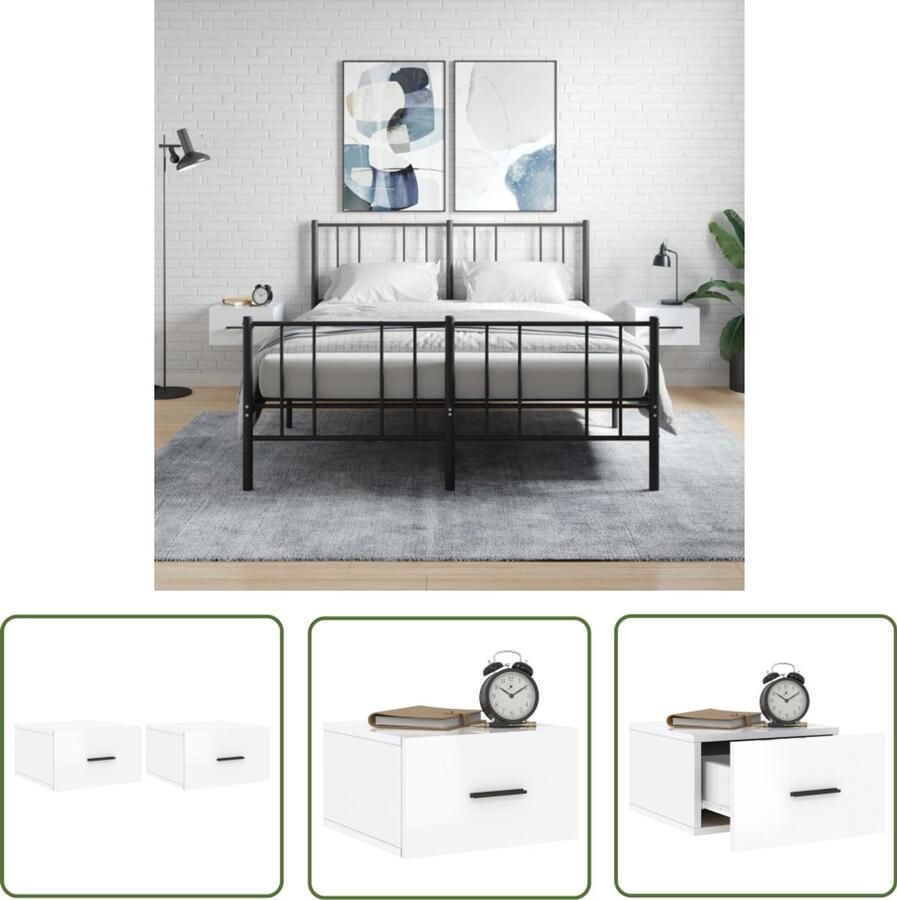 VidaXL Wandnachtkastjes Hoogglans Wit Set van 2 Wandkasten Nachtlampjes Badkamermeubilair Slaapkamersdecoratie Houten Kasten Kleine Meubelstukken Opslagoplossingen