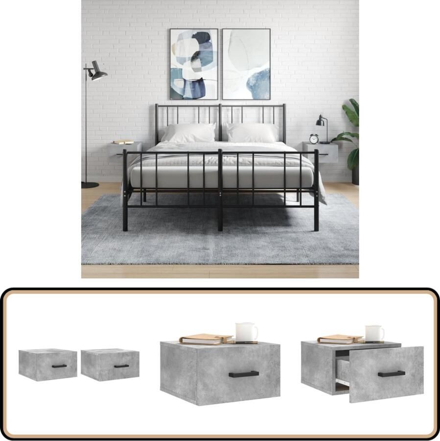 VidaXL Wandnachtkastjes set van 2 Betongrijs Wandkasten Nachtkastjes Betongrijs Houten Kasten Badkamer Accessoires Slaapkamer Meubels Minimalistisch Design