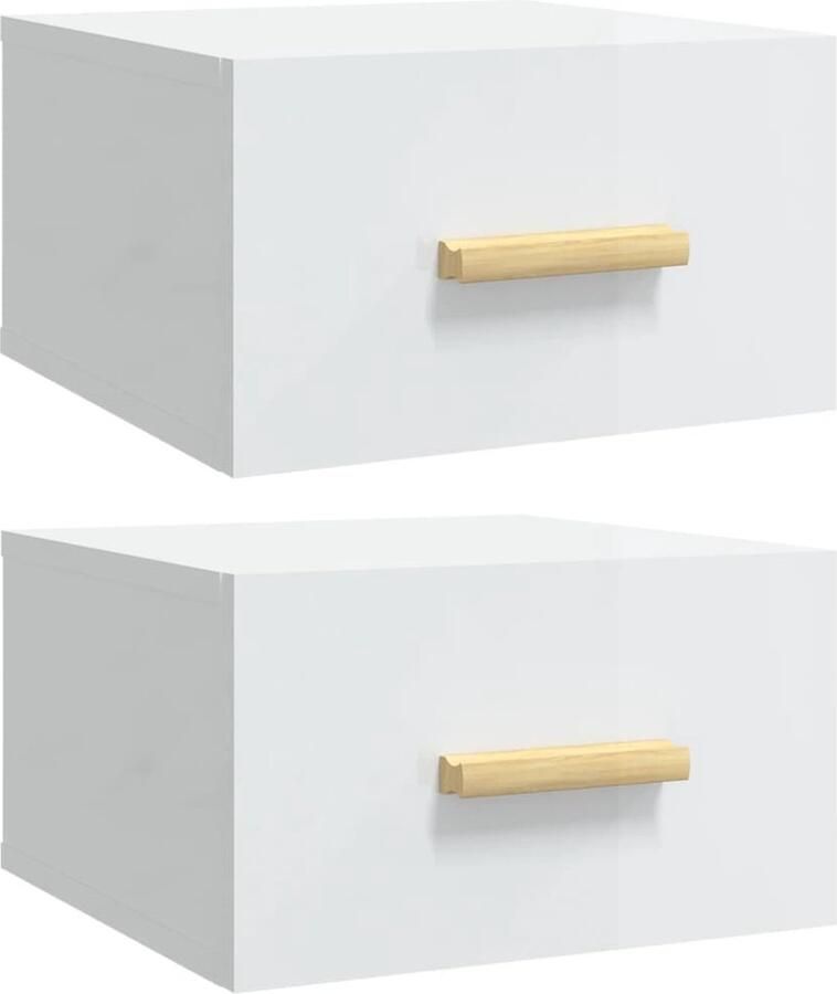 VidaXL Wandnachtkastjes Set van 2 Hoogglans Wit Wandlamp Nachtlamp Bergruimte Slaapkamerdecoratie Houten Meubels Minimalistische Design Modern Wonen Zwevende Kast