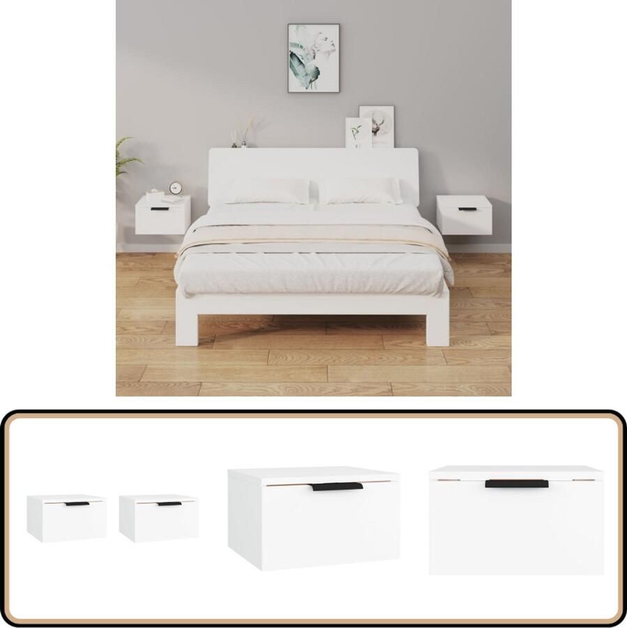 VidaXL Wandnachtkastjes Set Wit 34x30x20 cm Wandkasten Nachtlamp Slaapkamersdecoratie Houten Meubels Badkamer Accessoires Minimalistische Meubelen Modern Wonen Compact Meubel