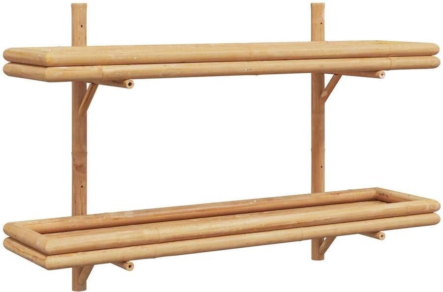 VidaXL Wandplank met plank met opslag Bruin 100 x 26 x 60 cm Bamboe - Foto 2